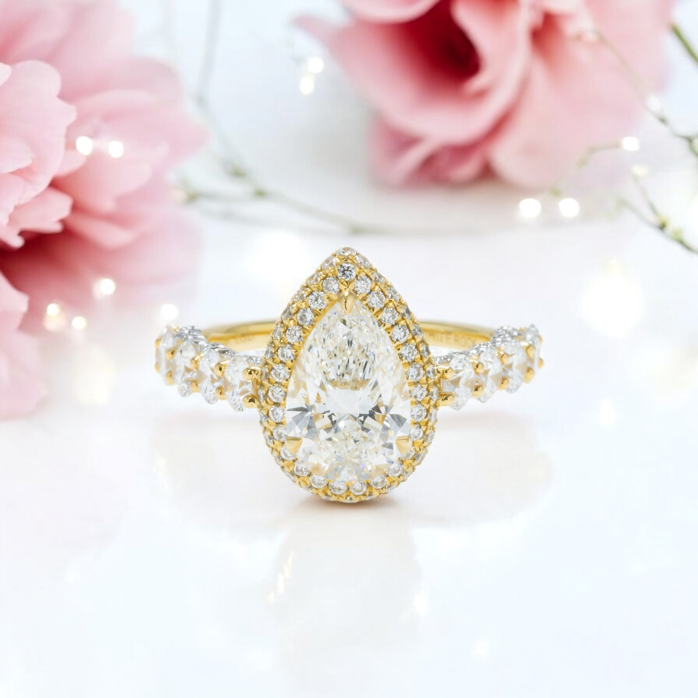 14K GOLD PEAR CUT HALO LAB DIAMOND ENGAGEMENT RING 4.00 CTW