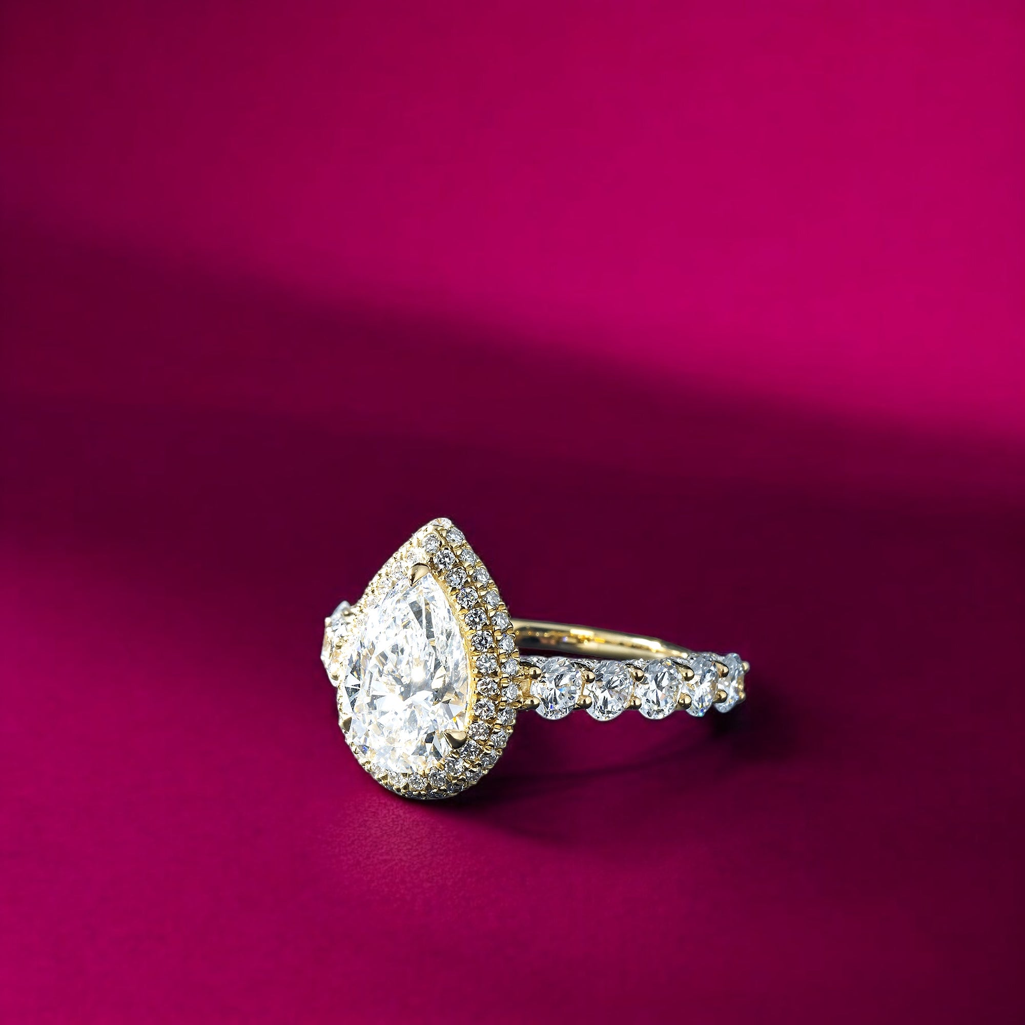 14K GOLD PEAR CUT HALO LAB DIAMOND ENGAGEMENT RING 4.00 CTW