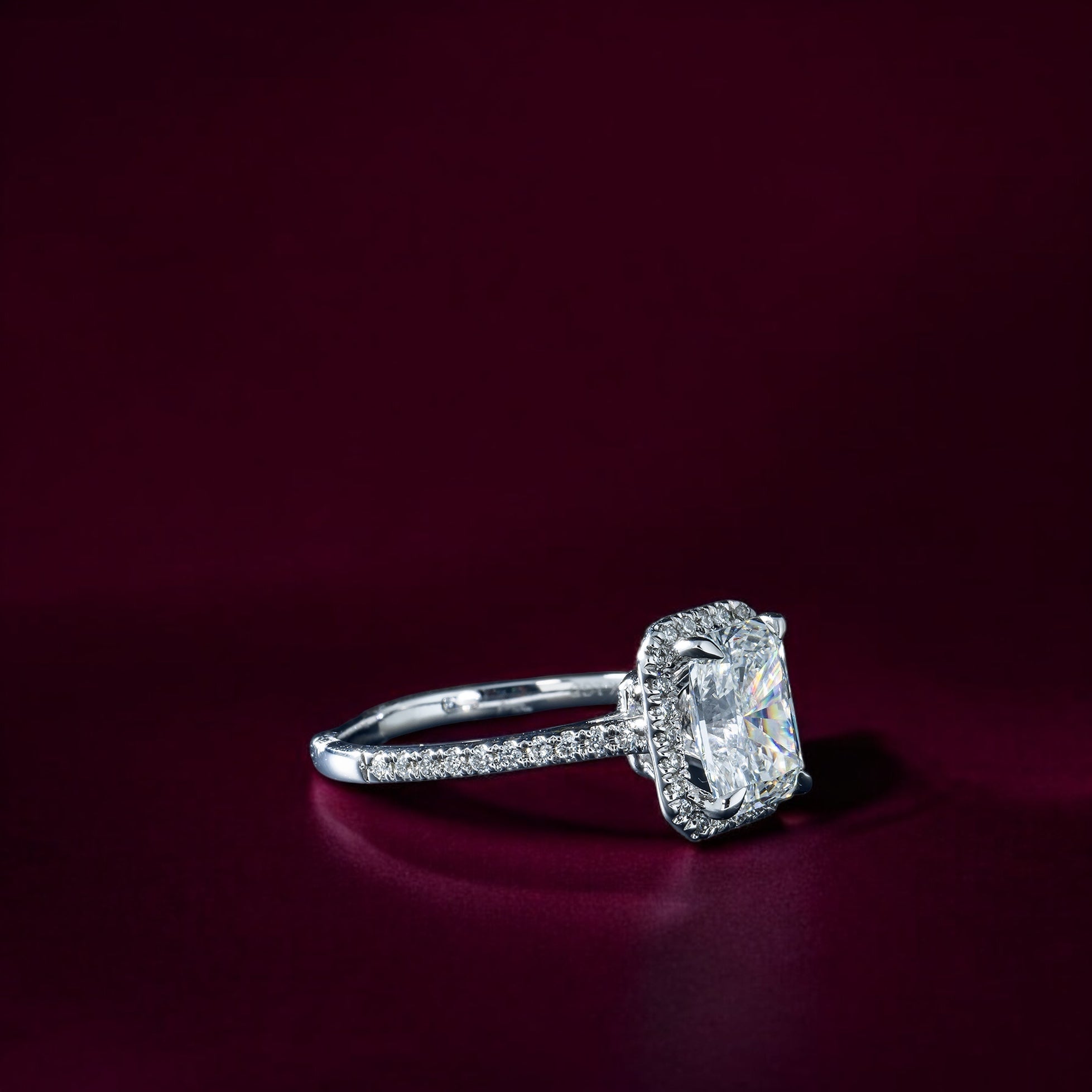 14K GOLD RADIANT CUT HALO LAB DIAMOND ENGAGEMENT RING 4.29 CTW