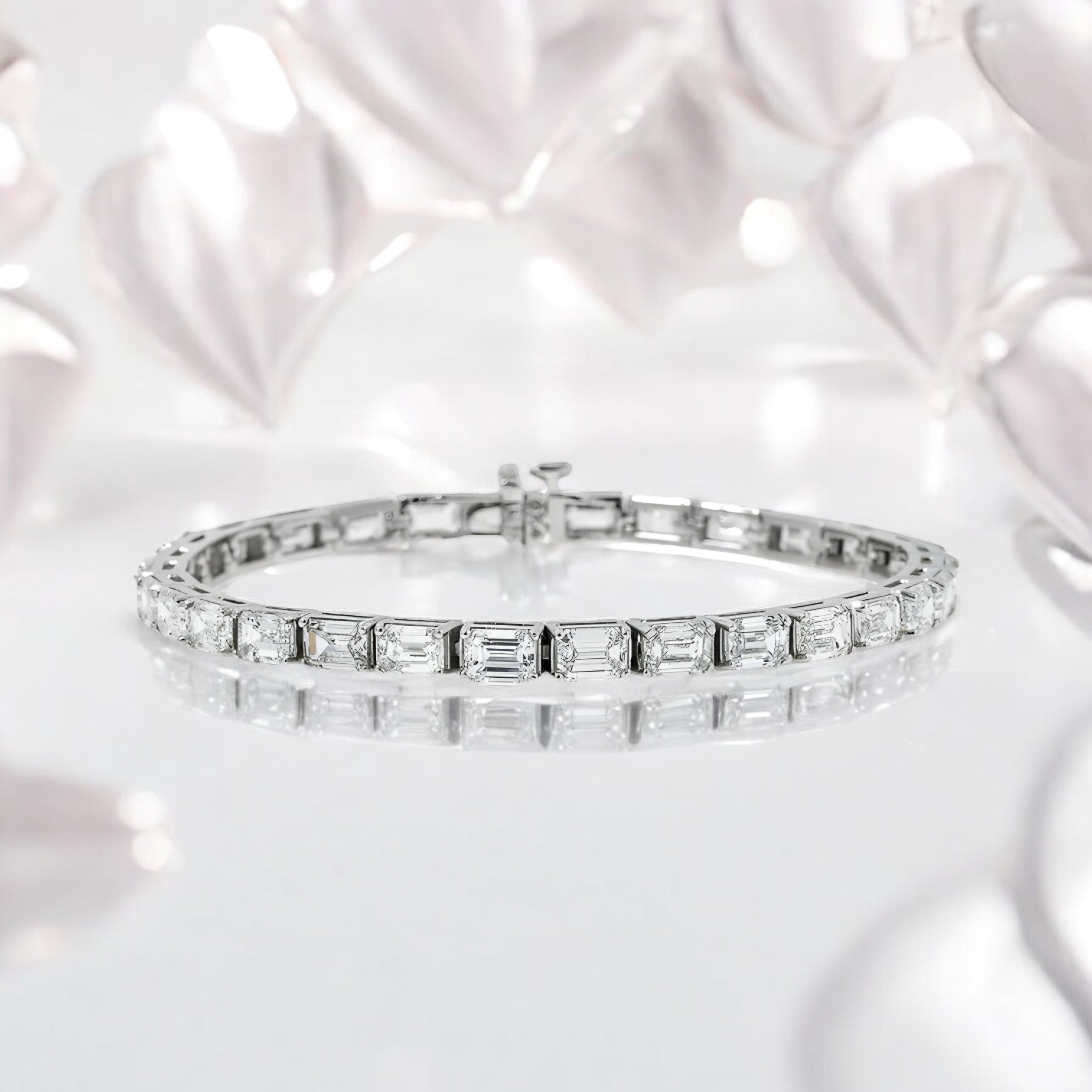 14K GOLD EMERALD CUT LAB DIAMOND TENNIS BRACELET 15.07 CT