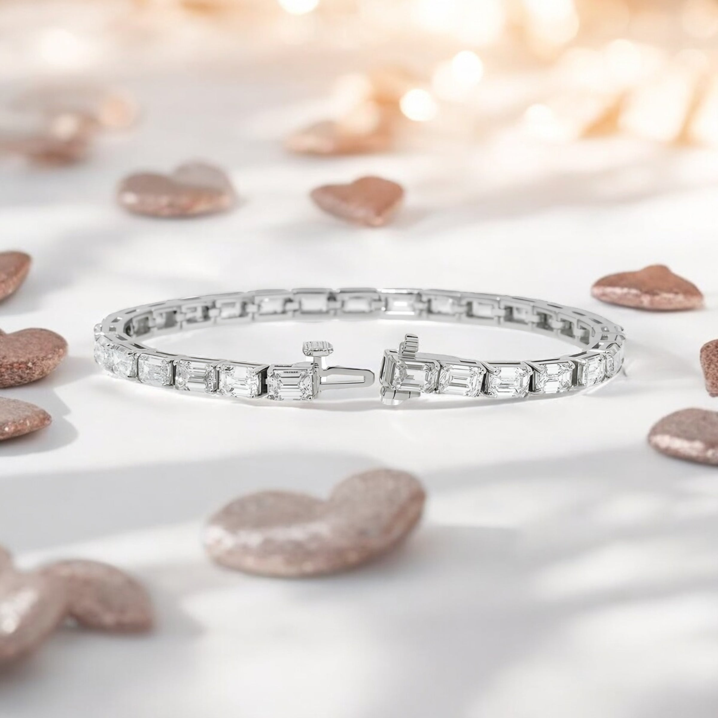 14K GOLD EMERALD CUT LAB DIAMOND TENNIS BRACELET 15.07 CT