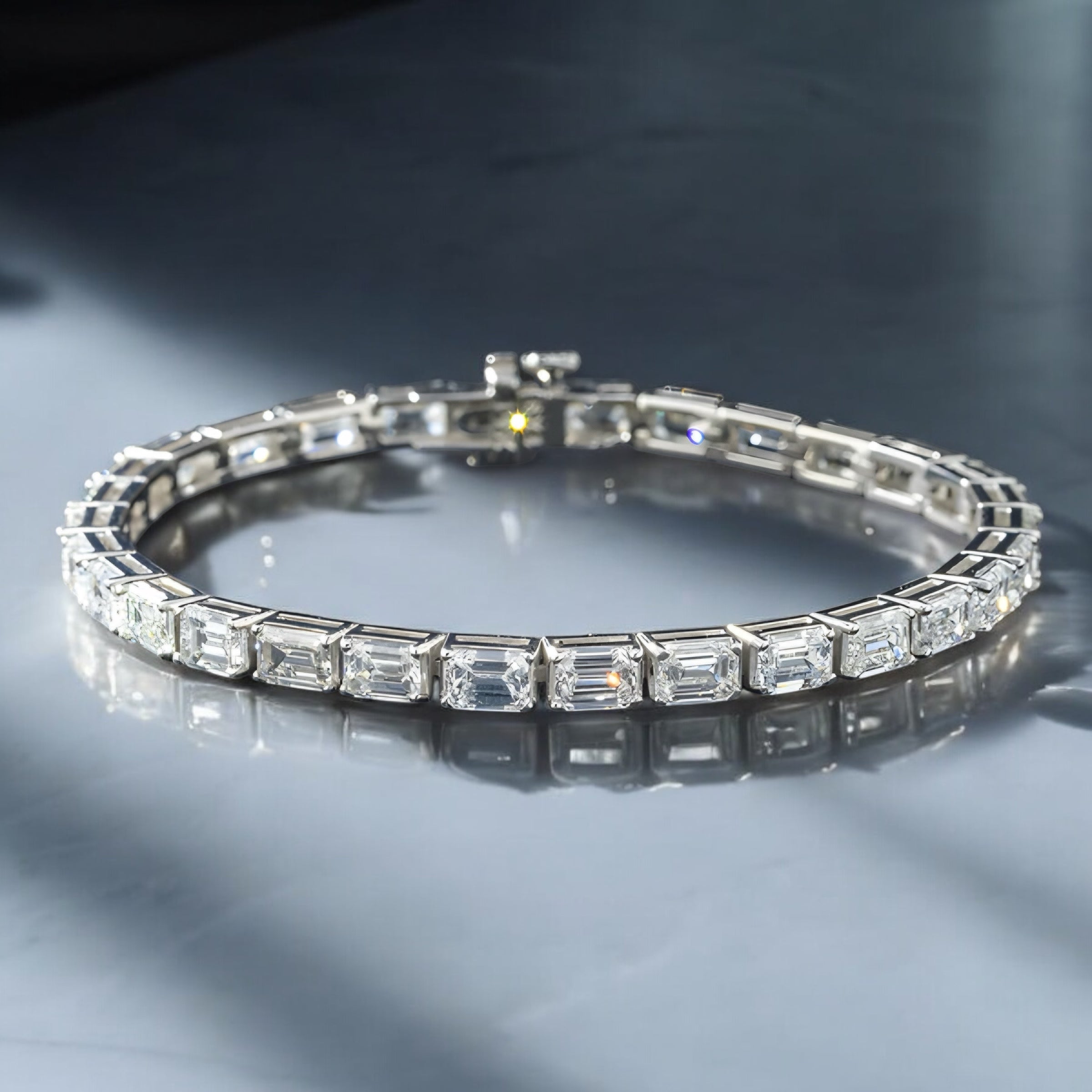 14K GOLD EMERALD CUT LAB DIAMOND TENNIS BRACELET 15.07 CT