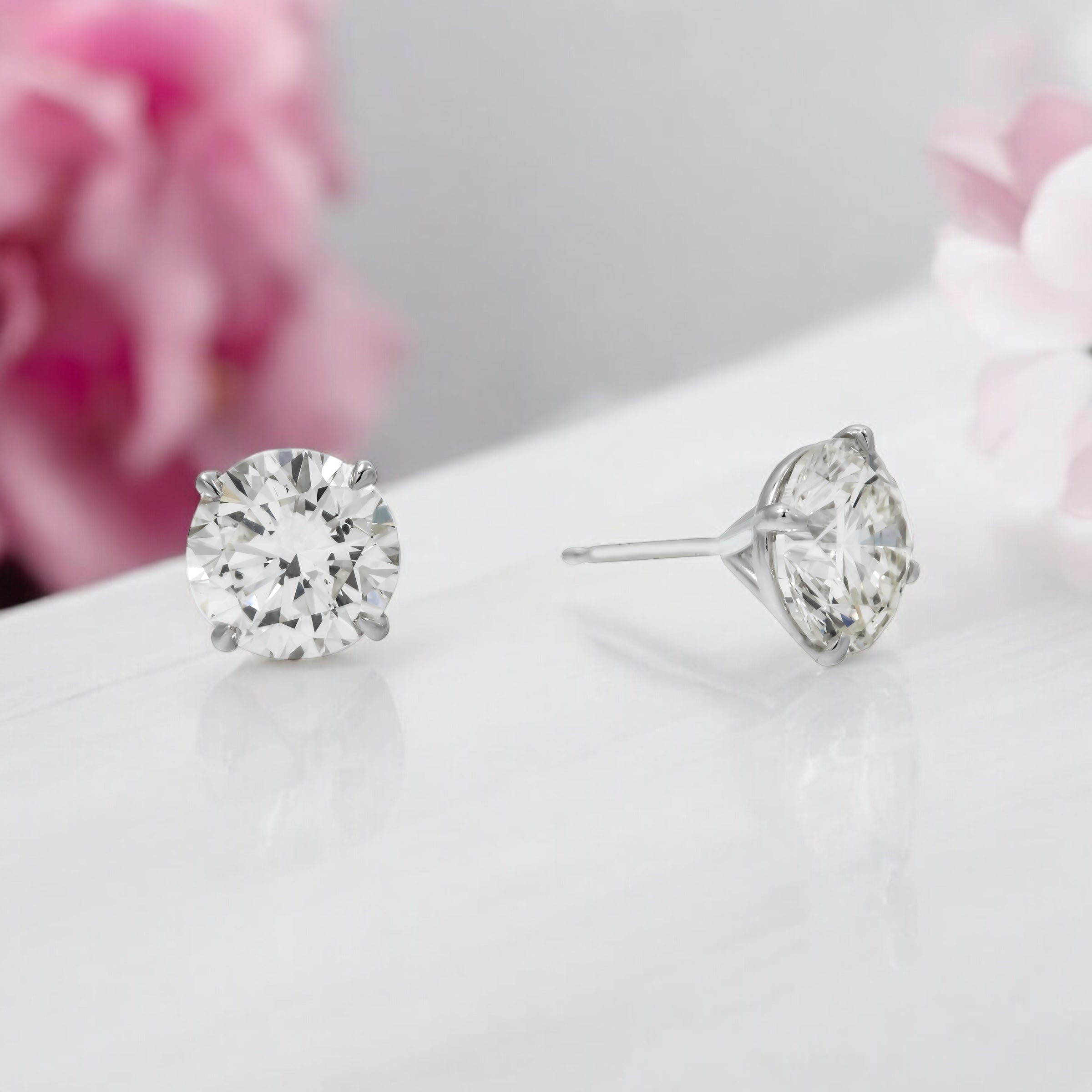 14K GOLD ROUND LAB DIAMOND STUD EARRINGS 6.66 CTW