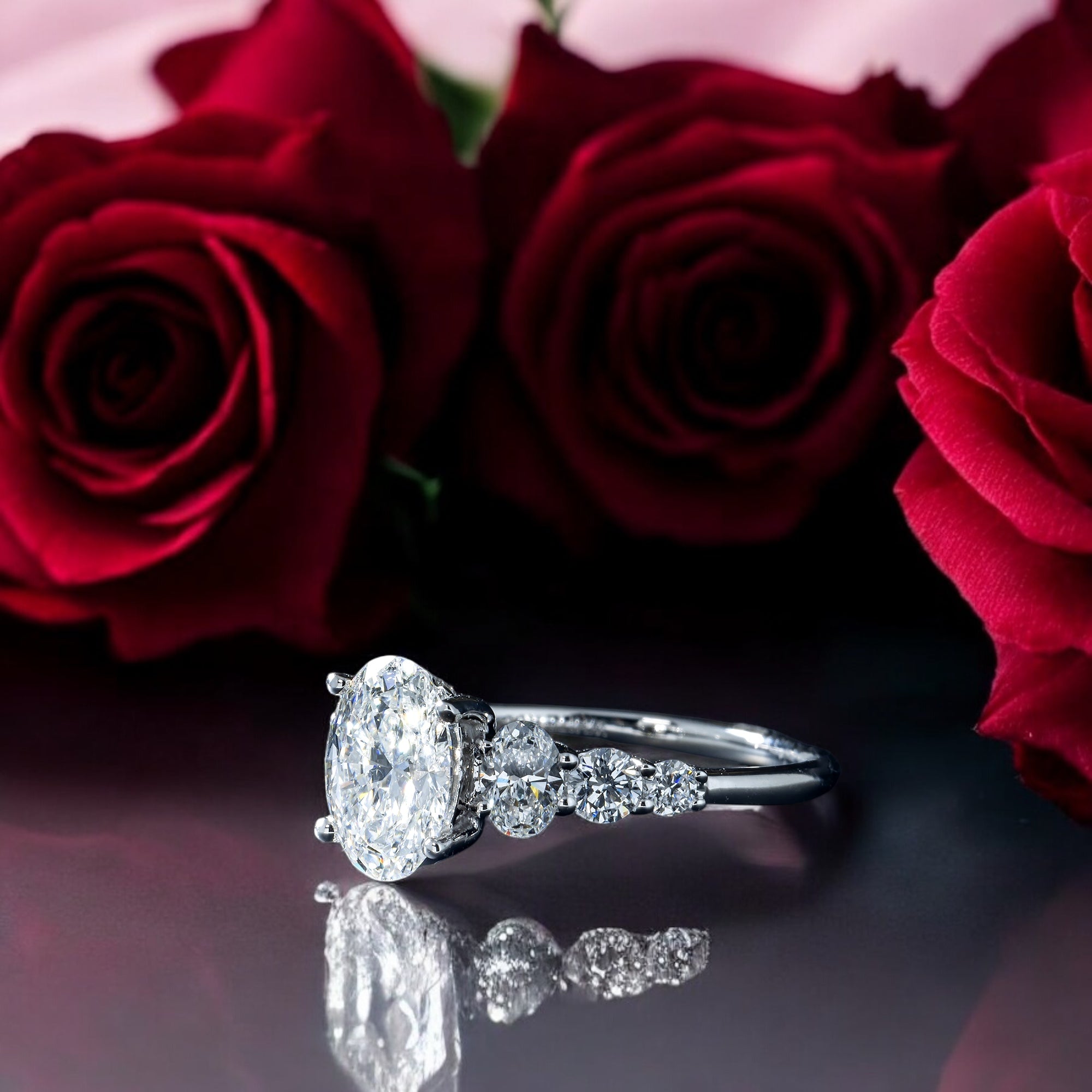 14K GOLD OVAL LAB DIAMOND MULTI STONE ENGAGEMENT RING 3.83 CTW