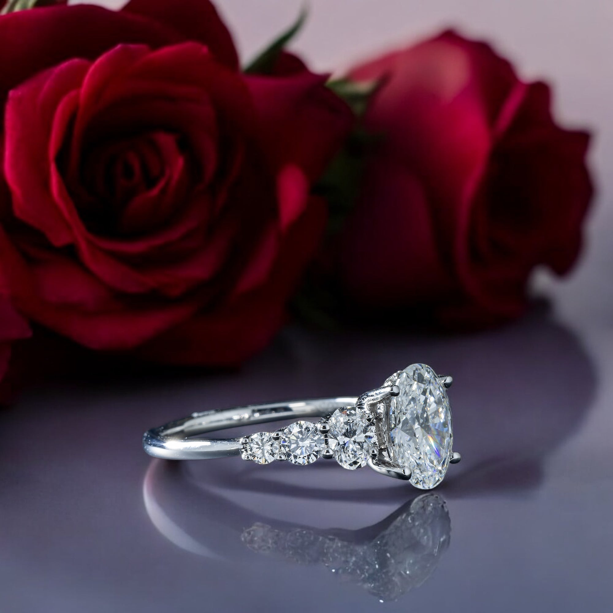 14K GOLD OVAL LAB DIAMOND MULTI STONE ENGAGEMENT RING 3.83 CTW