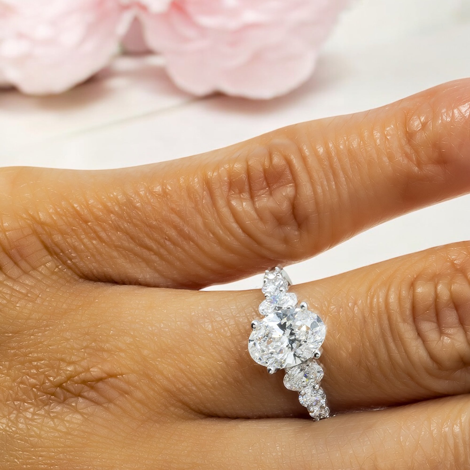 14K GOLD OVAL LAB DIAMOND MULTI STONE ENGAGEMENT RING 3.83 CTW