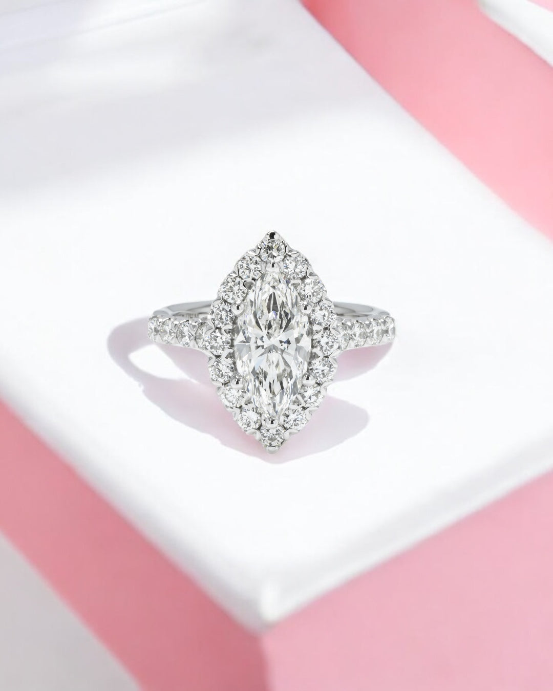 14K GOLD MARQUISE CUT LAB DIAMOND ENGAGEMENT RING 5.00 CT