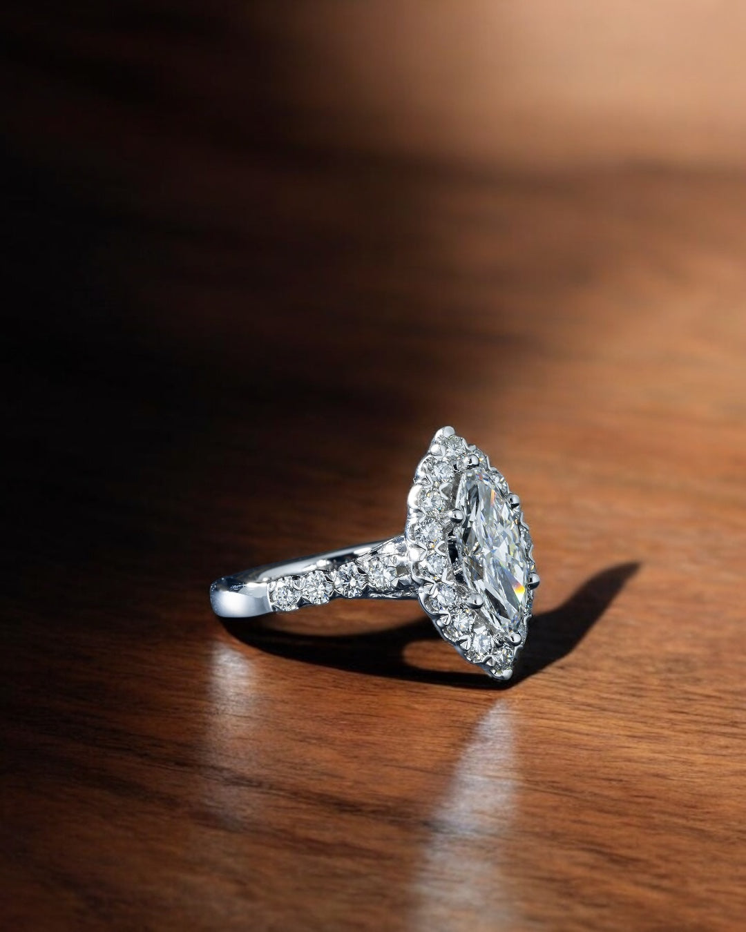 14K GOLD MARQUISE CUT LAB DIAMOND ENGAGEMENT RING 5.00 CT