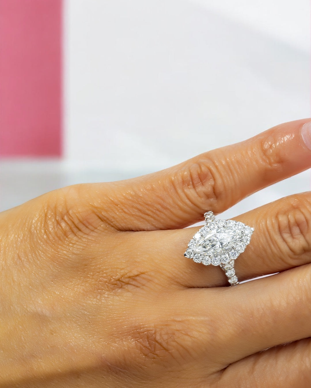 14K GOLD MARQUISE CUT LAB DIAMOND ENGAGEMENT RING 5.00 CT