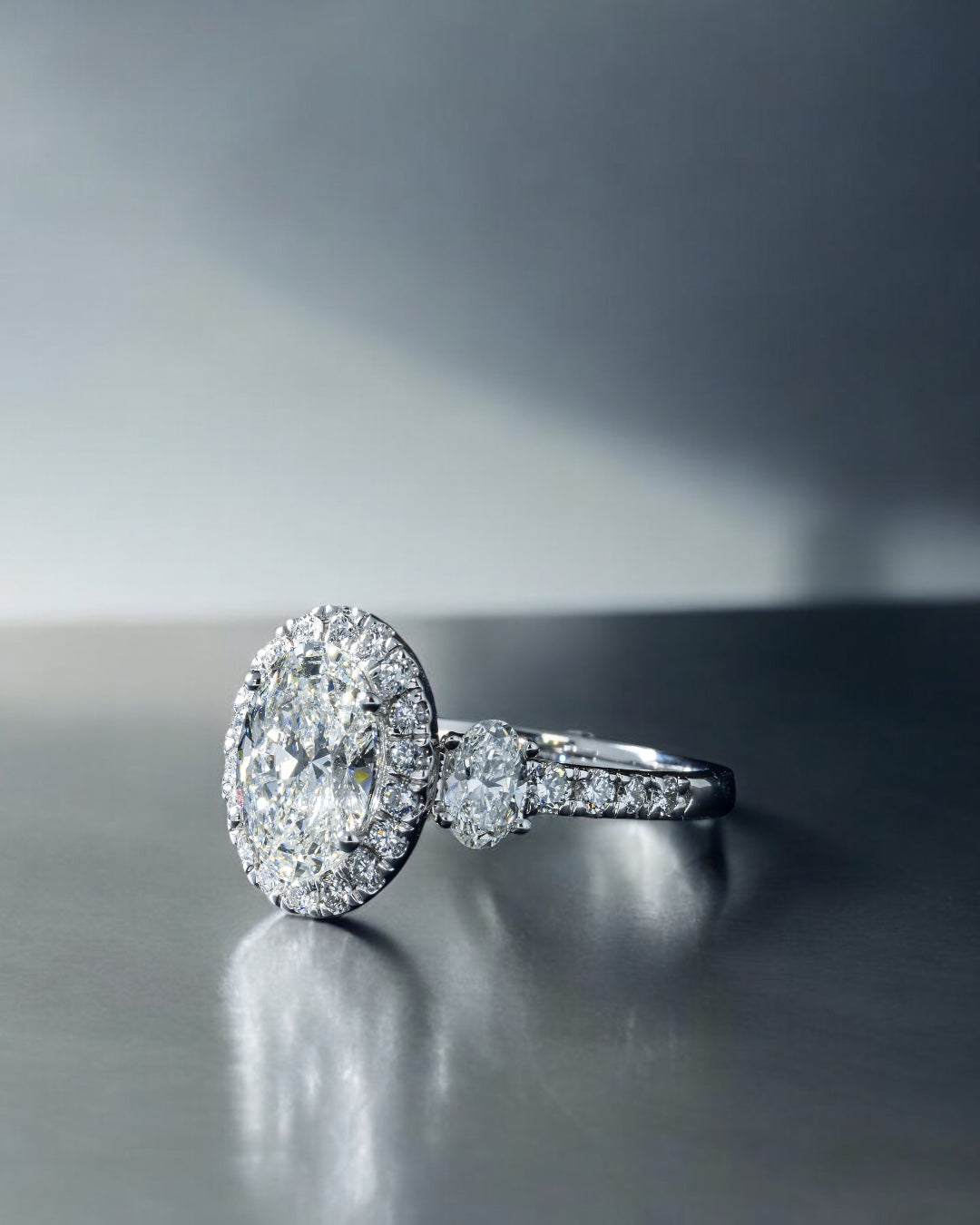 14K GOLD OVAL LAB DIAMOND MULTI STONE ENGAGEMENT RING 3.25 CTW