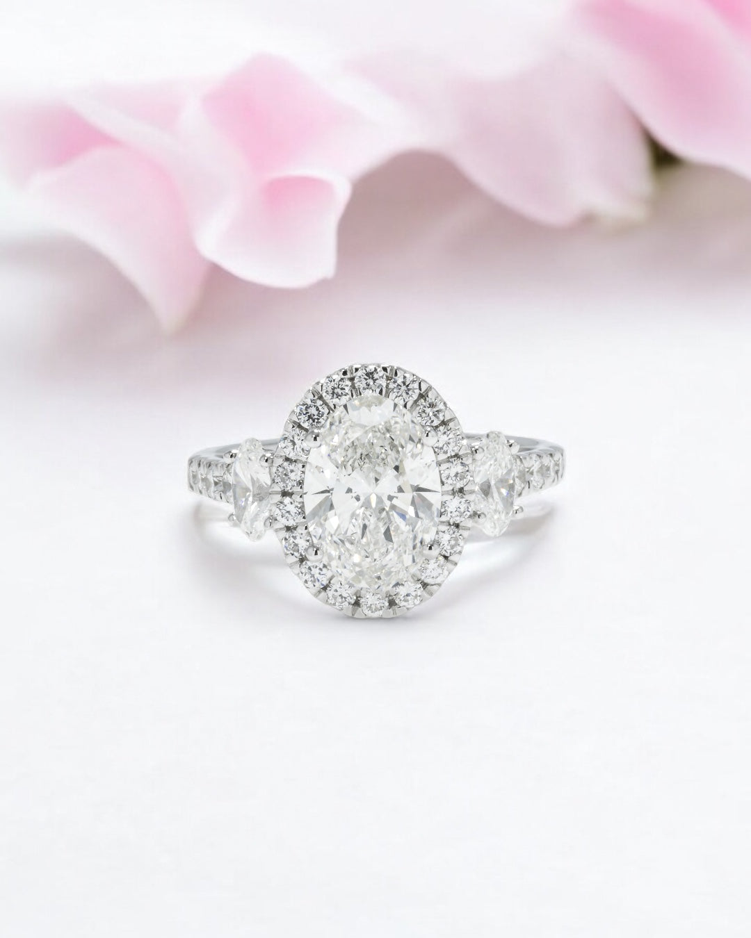 14K GOLD OVAL LAB DIAMOND MULTI STONE ENGAGEMENT RING 3.25 CTW