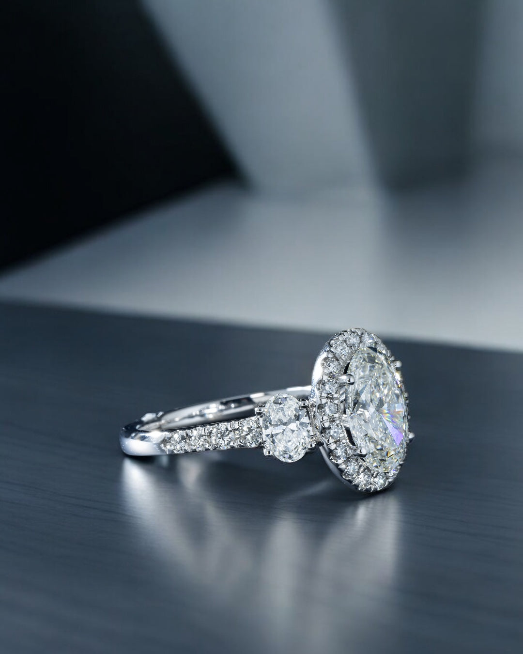 14K GOLD OVAL LAB DIAMOND MULTI STONE ENGAGEMENT RING 3.25 CTW