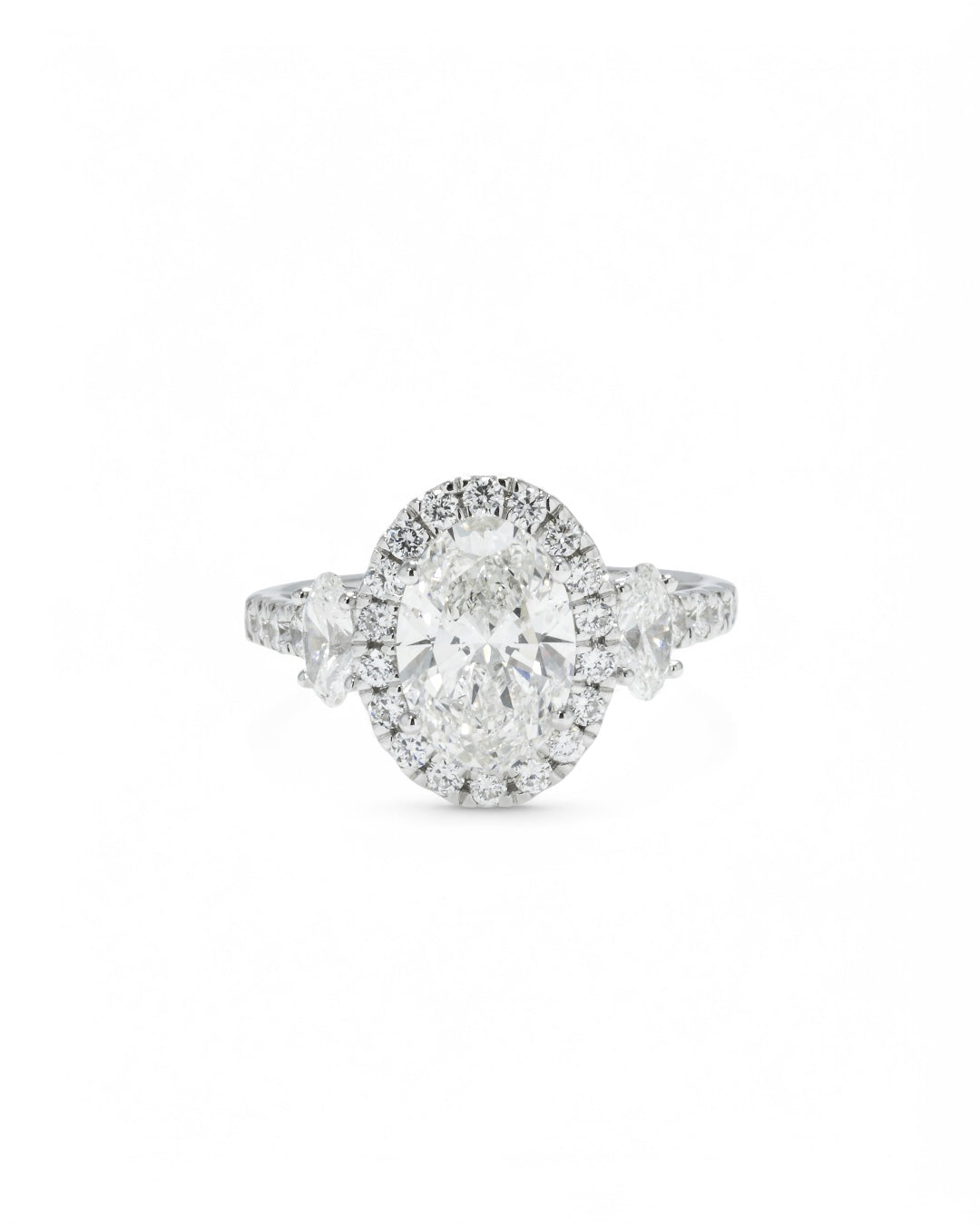 14K GOLD OVAL LAB DIAMOND MULTI STONE ENGAGEMENT RING 3.25 CTW