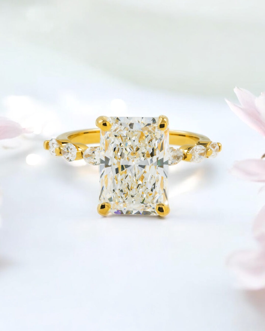 14K GOLD DAINTY RADIANT CUT LAB DIAMOND ENGAGEMENT RING 3.20 CTW