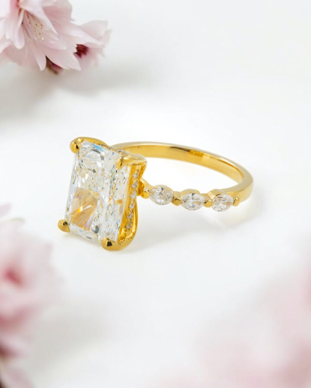 14K GOLD DAINTY RADIANT CUT LAB DIAMOND ENGAGEMENT RING 3.20 CTW