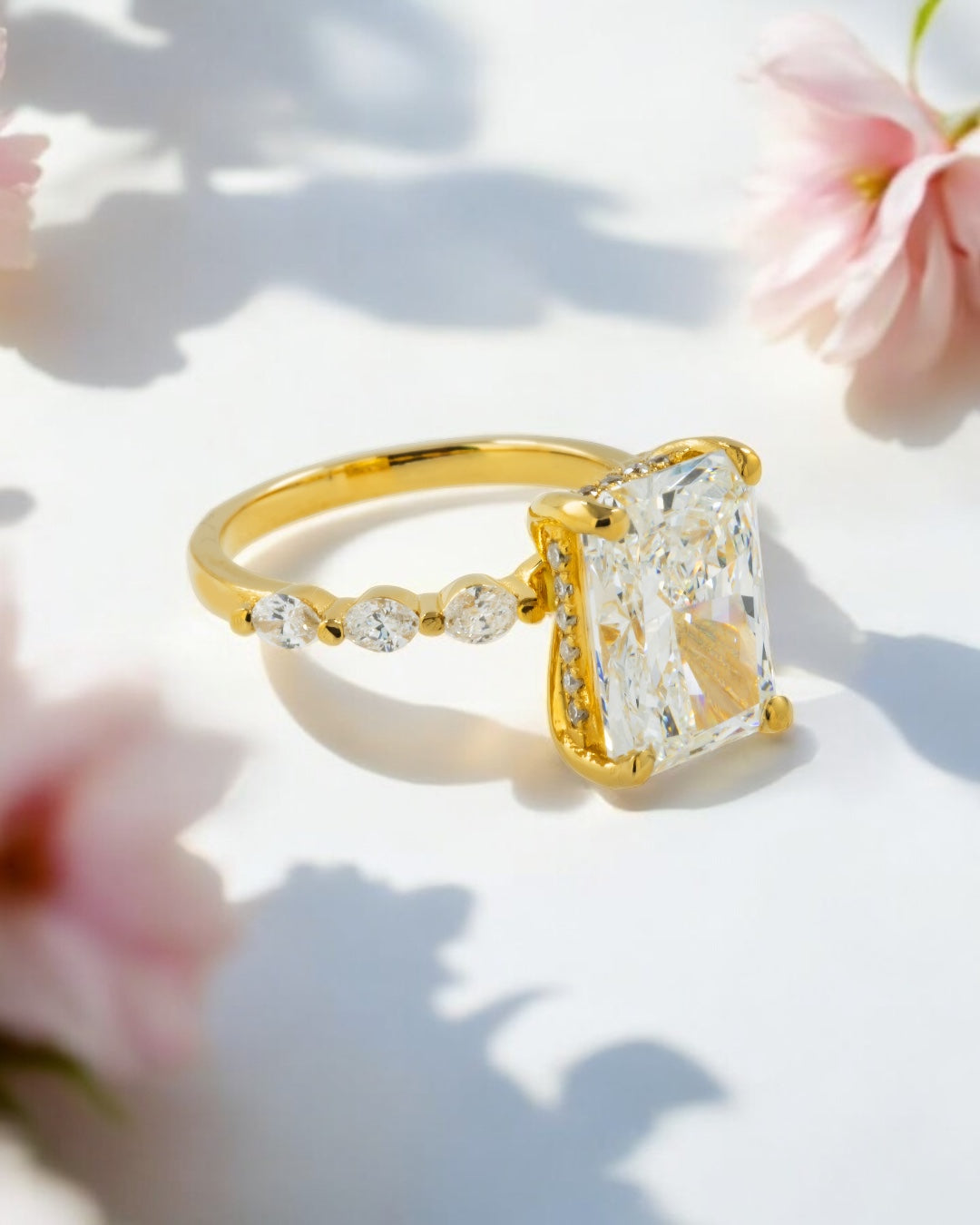 14K GOLD DAINTY RADIANT CUT LAB DIAMOND ENGAGEMENT RING 3.20 CTW