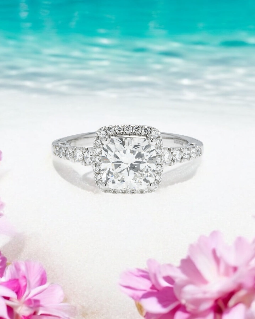 14K GOLD CUSHION CUT LAB DIAMOND ENGAGEMENT RING 4.39 CTW