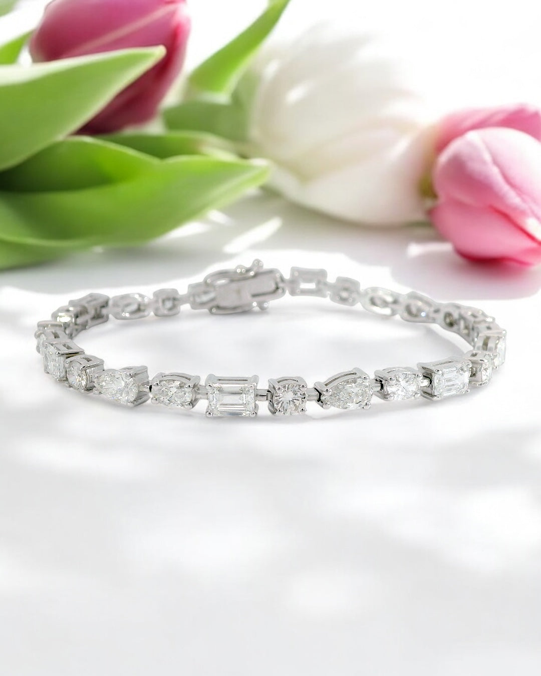 14K GOLD LAB DIAMOND MULTI CUT TENNIS BRACELET 6.90 CT