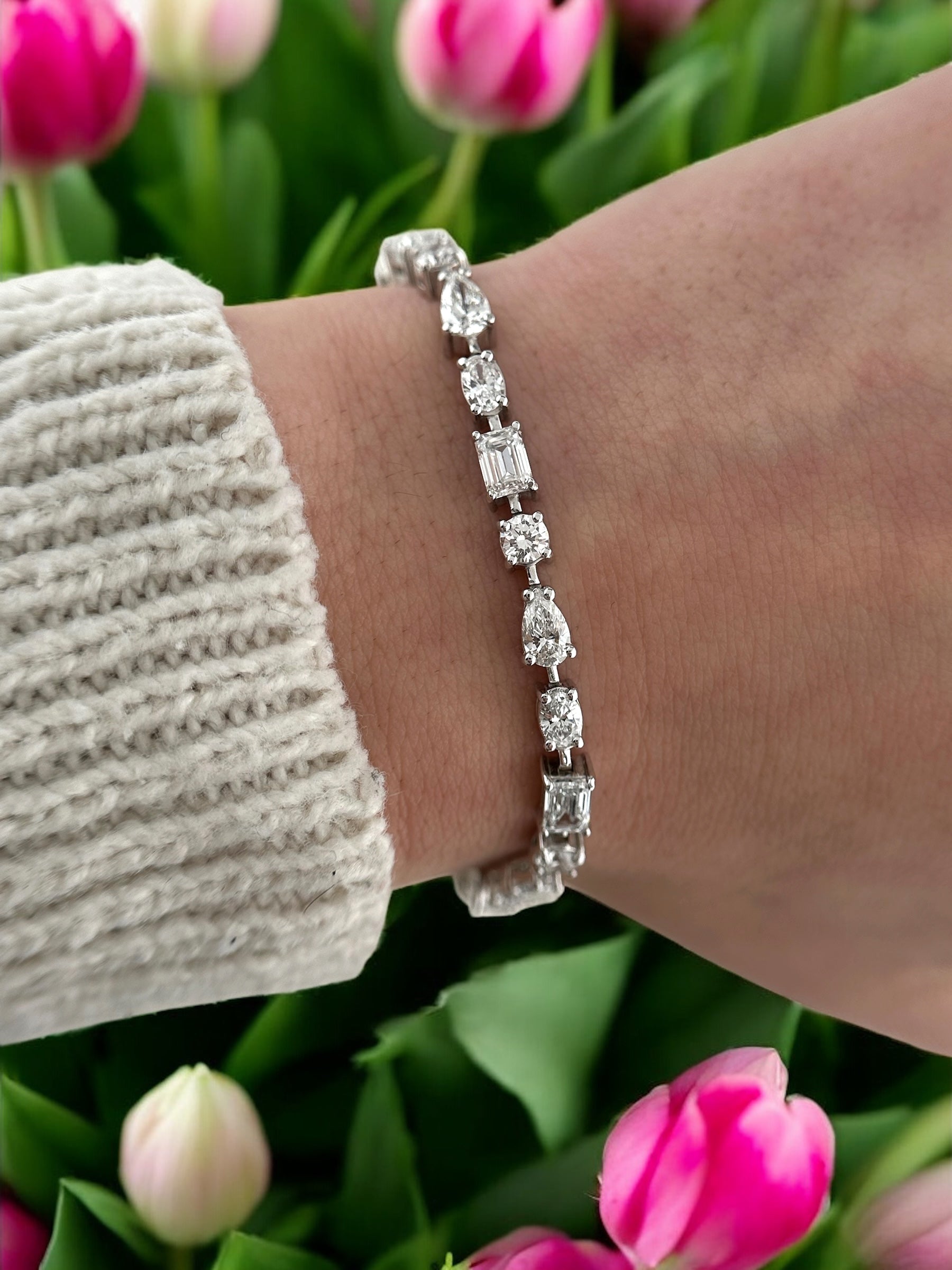 14K GOLD LAB DIAMOND MULTI CUT TENNIS BRACELET 6.90 CT