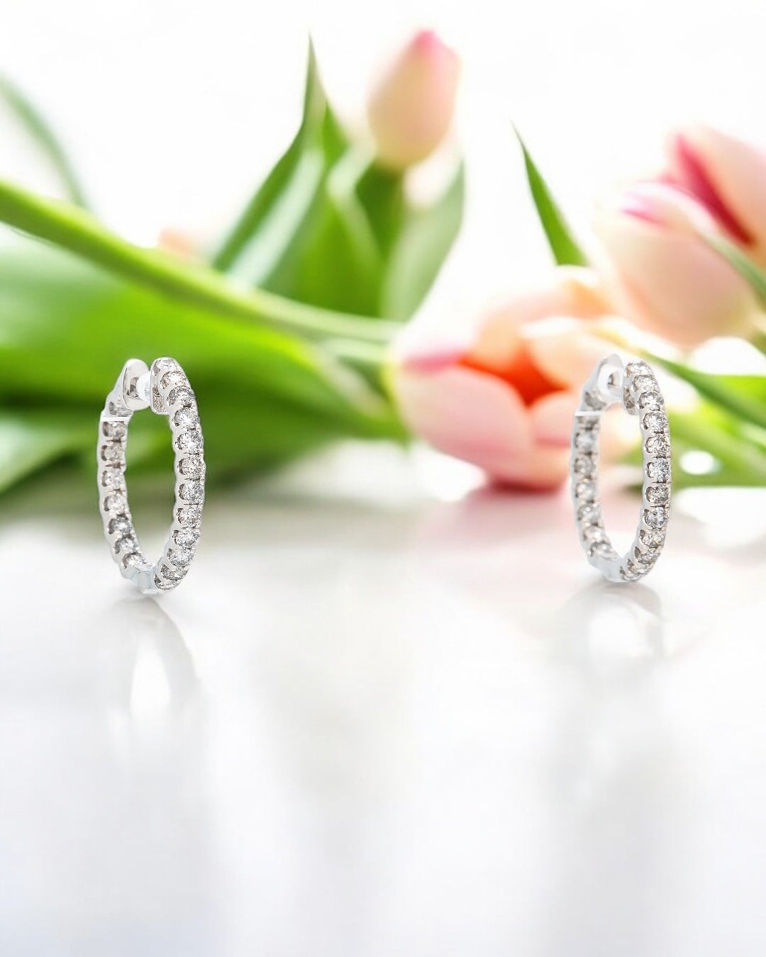 14K GOLD LAB DIAMOND HOOP EARRINGS 1.00 CTW