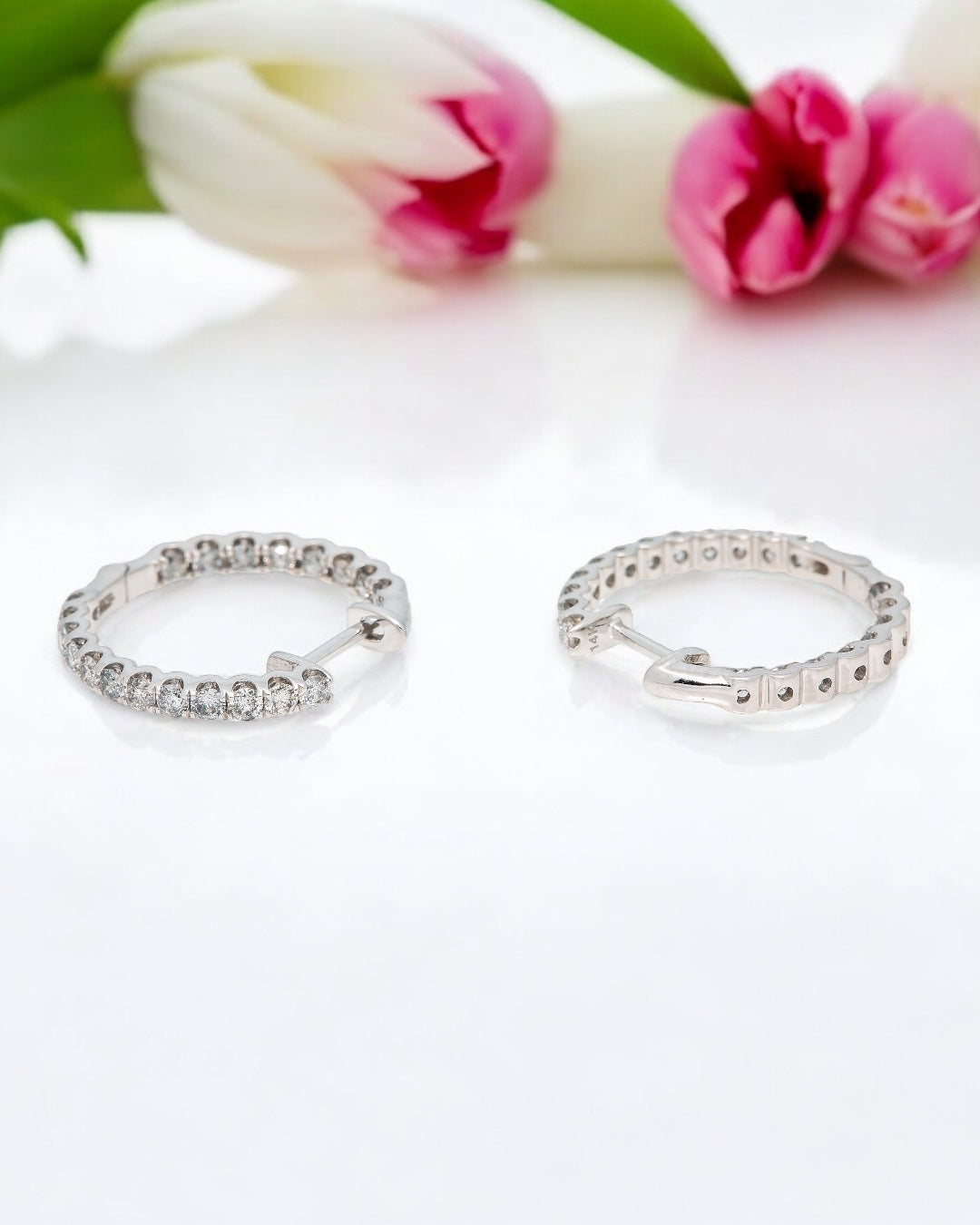 14K GOLD LAB DIAMOND HOOP EARRINGS 1.00 CTW