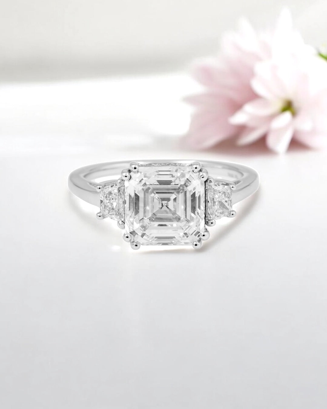 18K GOLD ASSCHER CUT LAB DIAMOND ENGAGEMENT RING 4.04 CTW