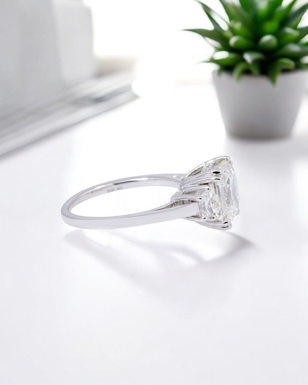 18K GOLD ASSCHER CUT LAB DIAMOND ENGAGEMENT RING 4.04 CTW