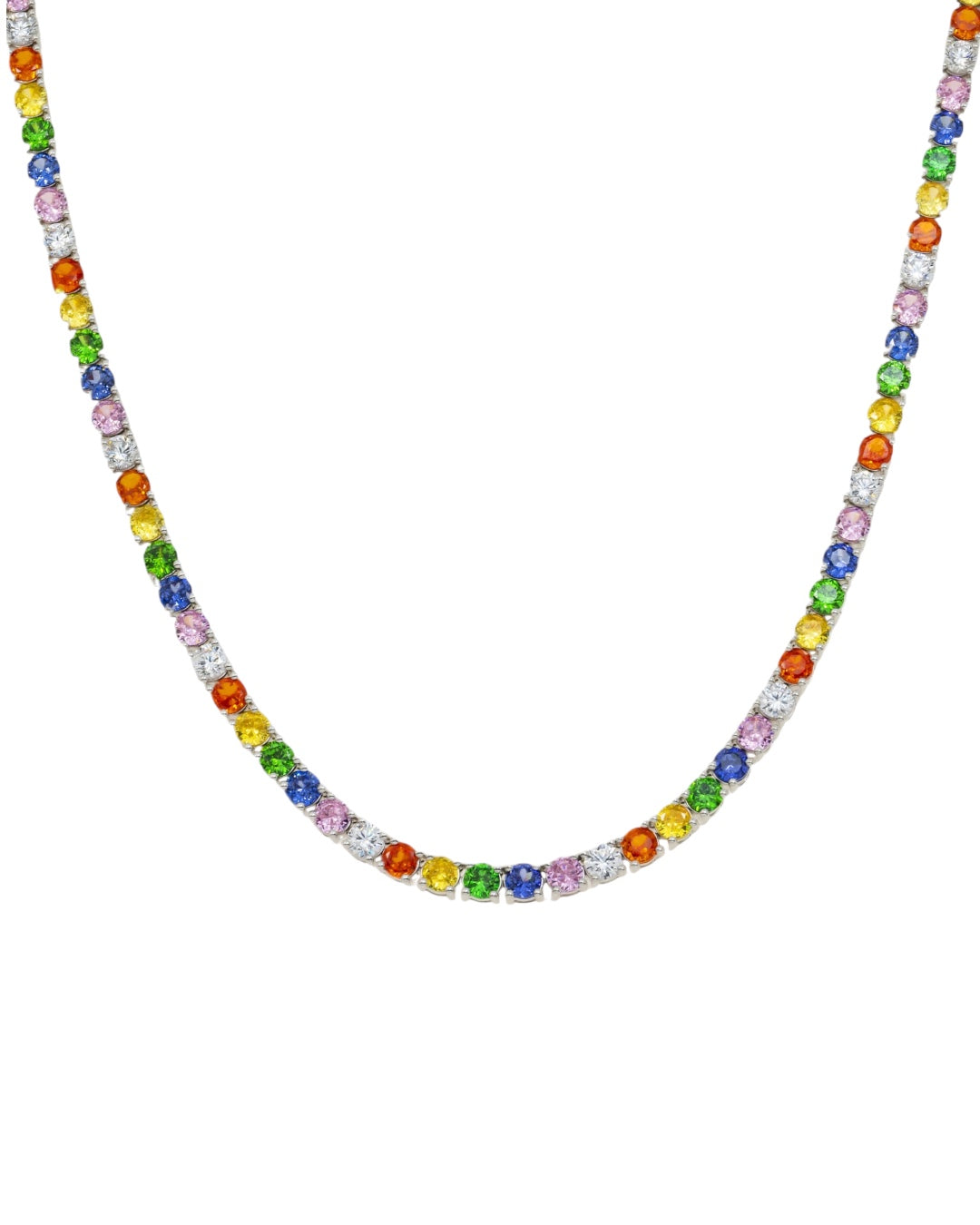 14K GOLD MULTICOLOR CZ SAPPHIRE TENNIS CHAIN 51.04 CTW