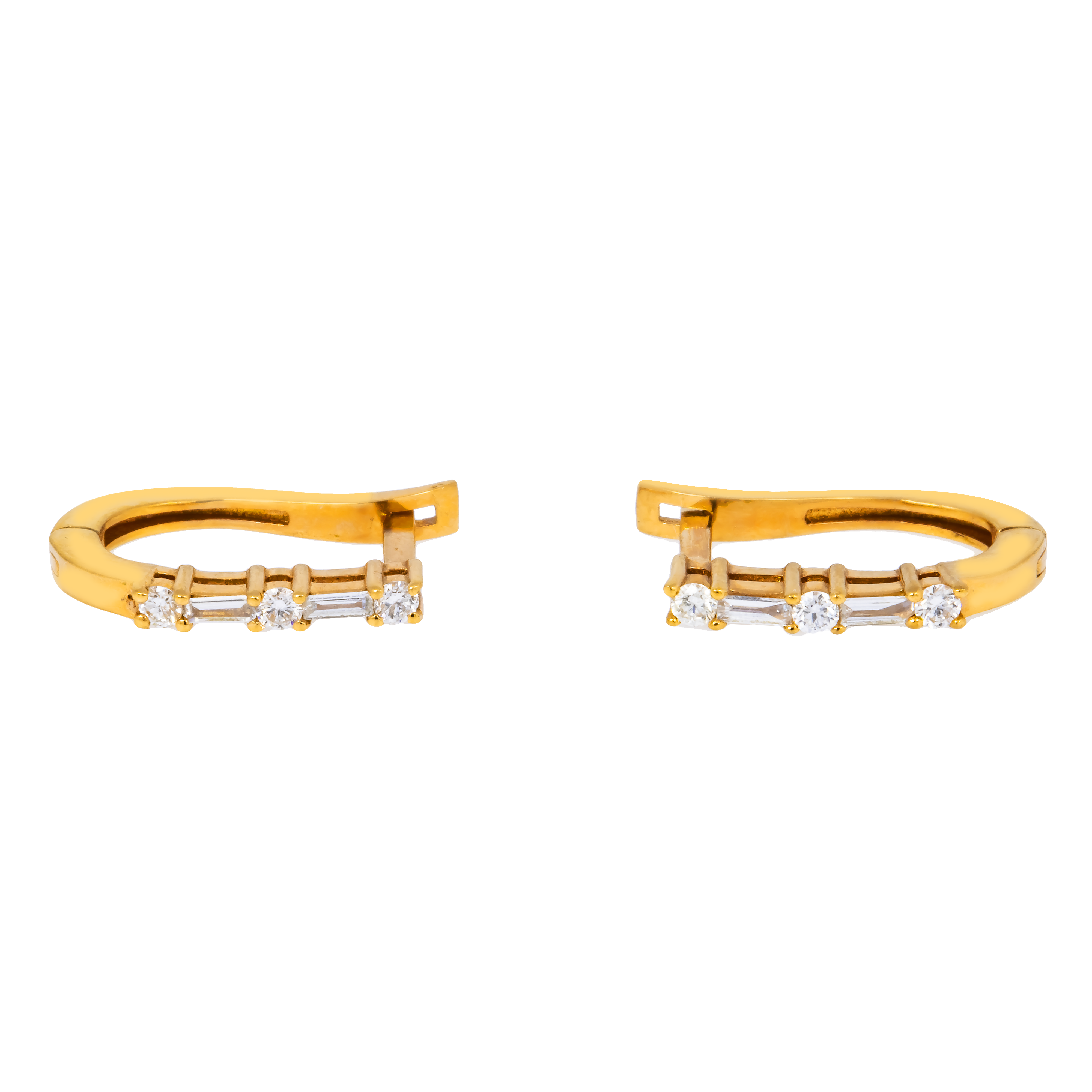 14K GOLD ROUND AND BAGUETTE LAB DIAMOND HOOP EARRINGS 0.25 CTW