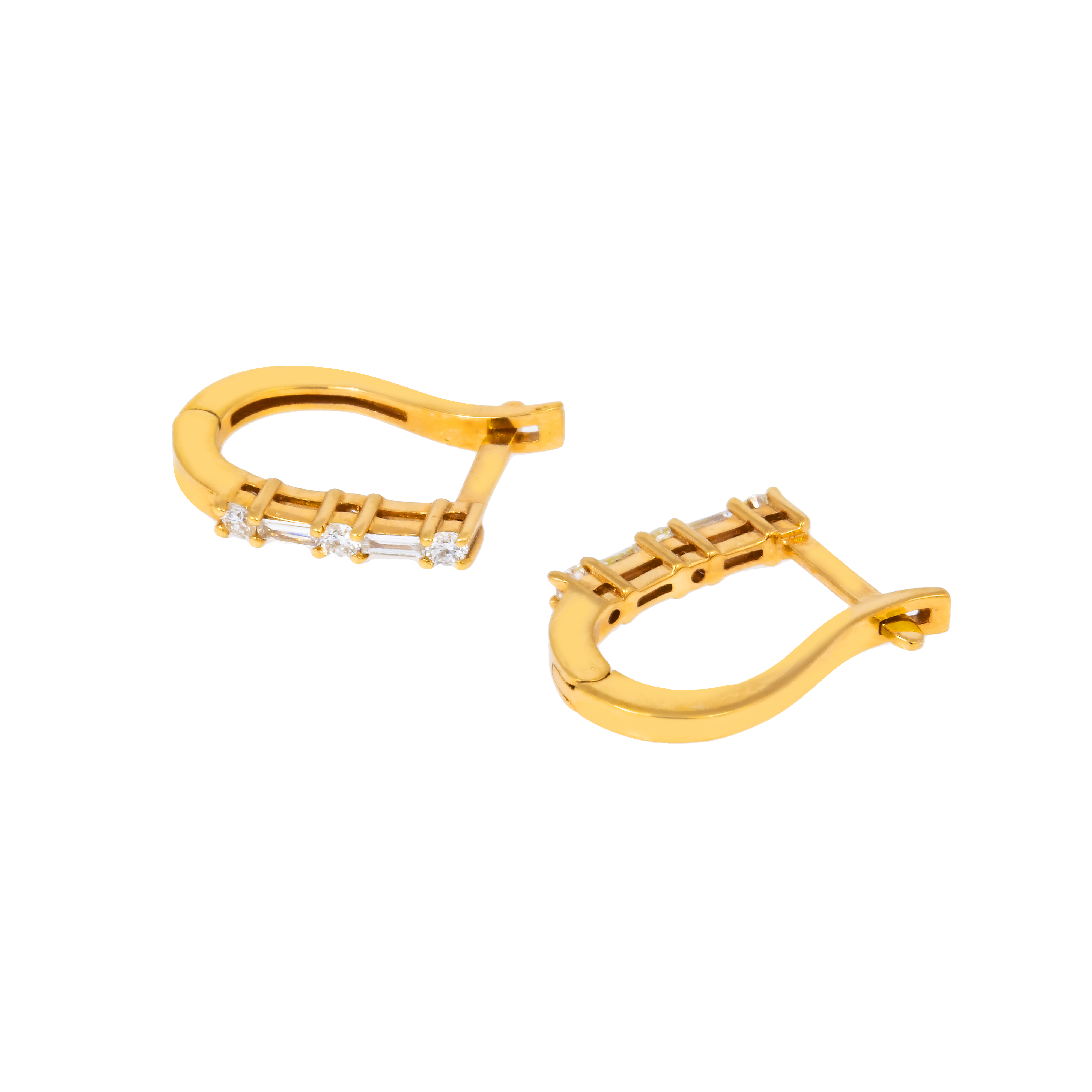 14K GOLD ROUND AND BAGUETTE LAB DIAMOND HOOP EARRINGS 0.25 CTW