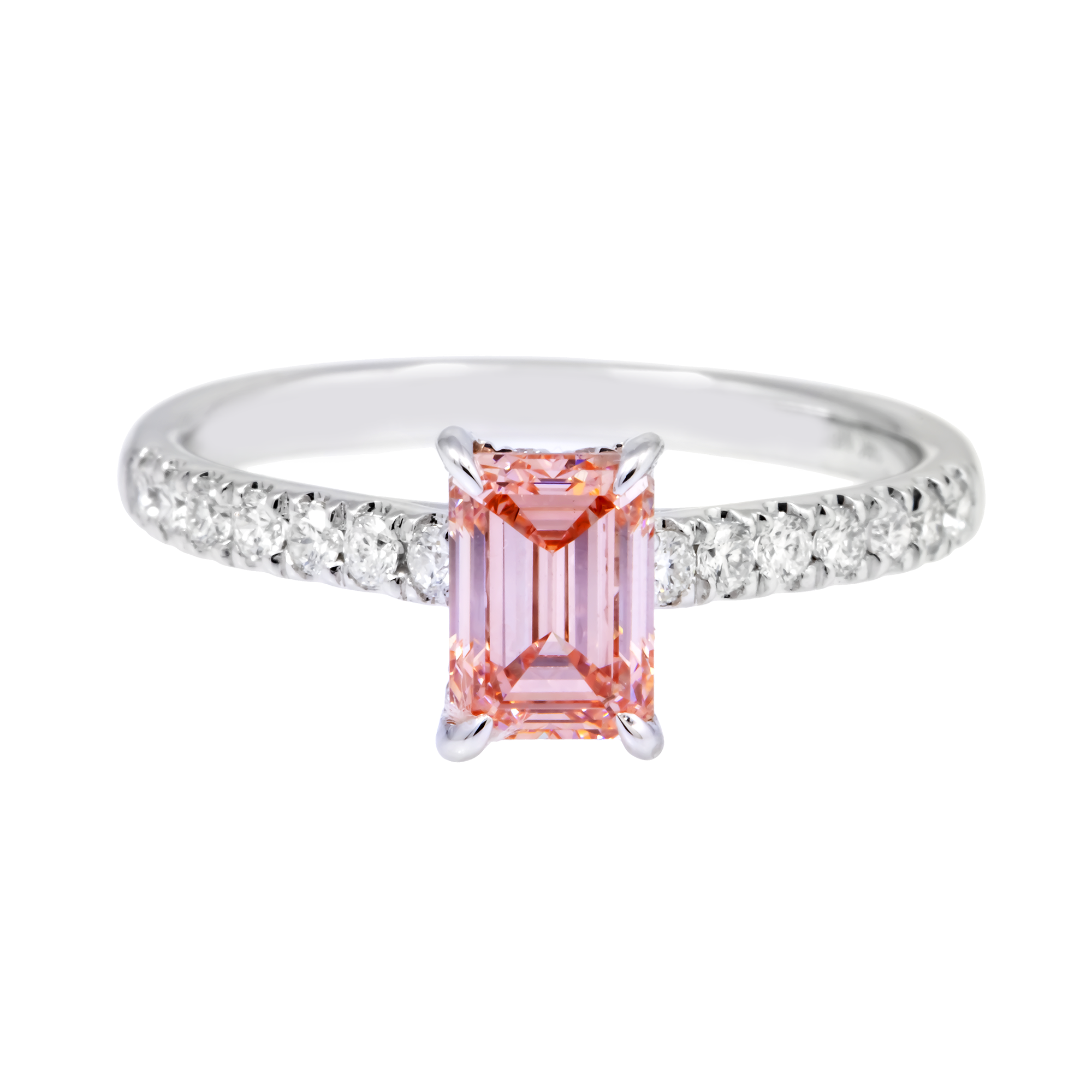 18K GOLD FANCY PINK EMERALD CUT LAB DIAMOND ENGAGEMENT RING 1.39 CTW