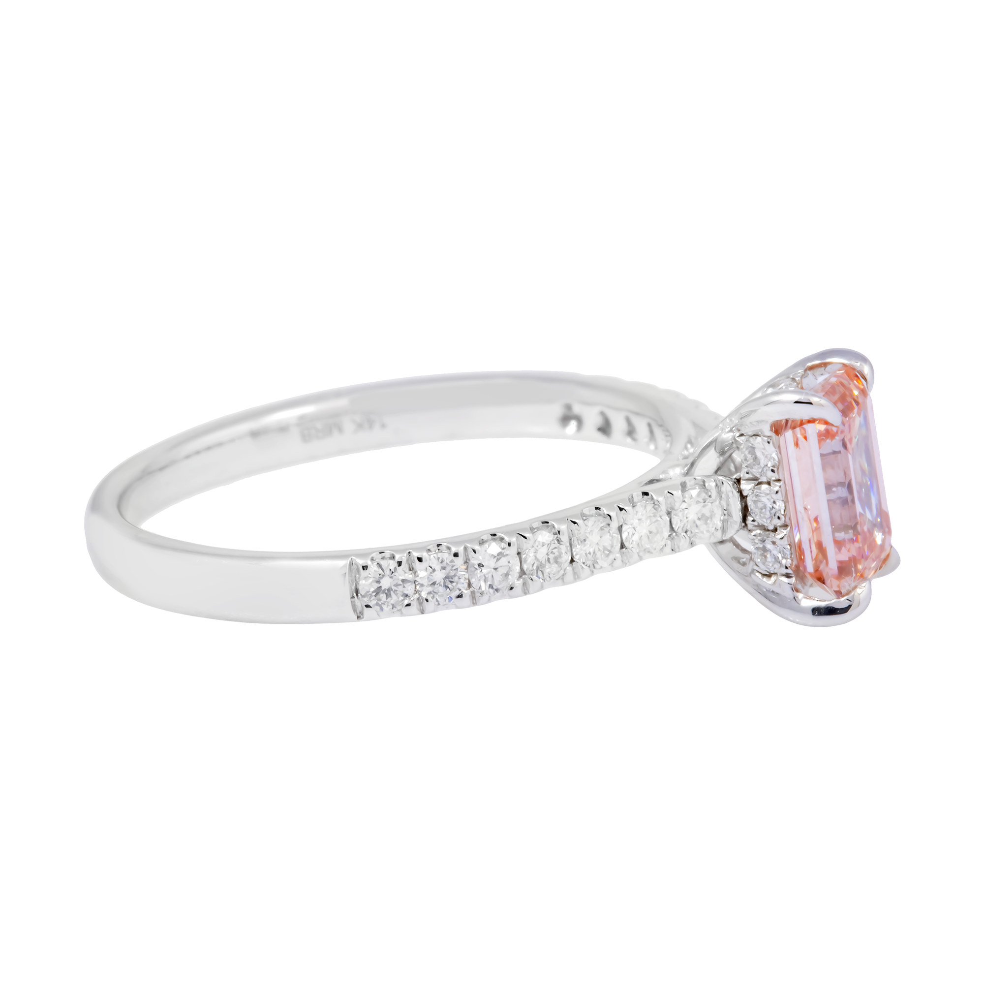 18K GOLD FANCY PINK EMERALD CUT LAB DIAMOND ENGAGEMENT RING 1.39 CTW